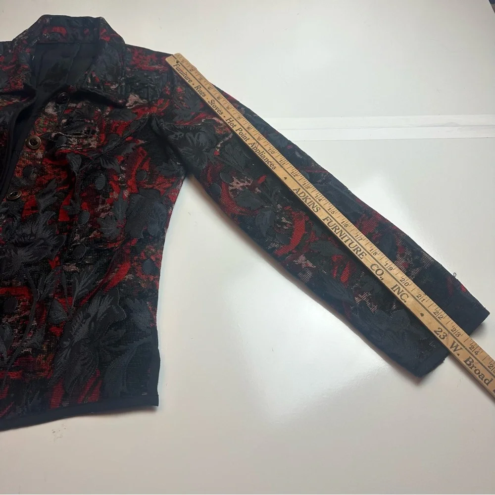 Black Crimson Brocade Tapestry Jacket | Gothic Romantic Artwear Coat - Picture 7 of 10